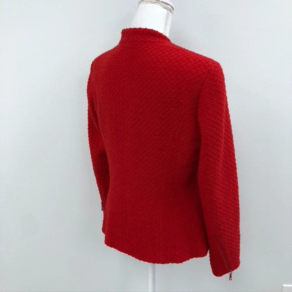 Lafayette 148 Wool Blazer Jacket Womens 8 Red Jacquard Full Zip‎ Career Teacher
